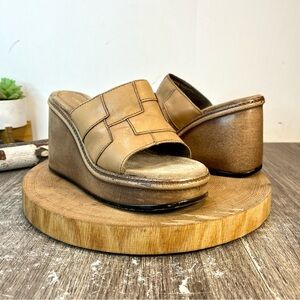 *Candie's | VTG Y2K Boho Hippie Patchwork Platform Wedge Sandals Leather Size 6